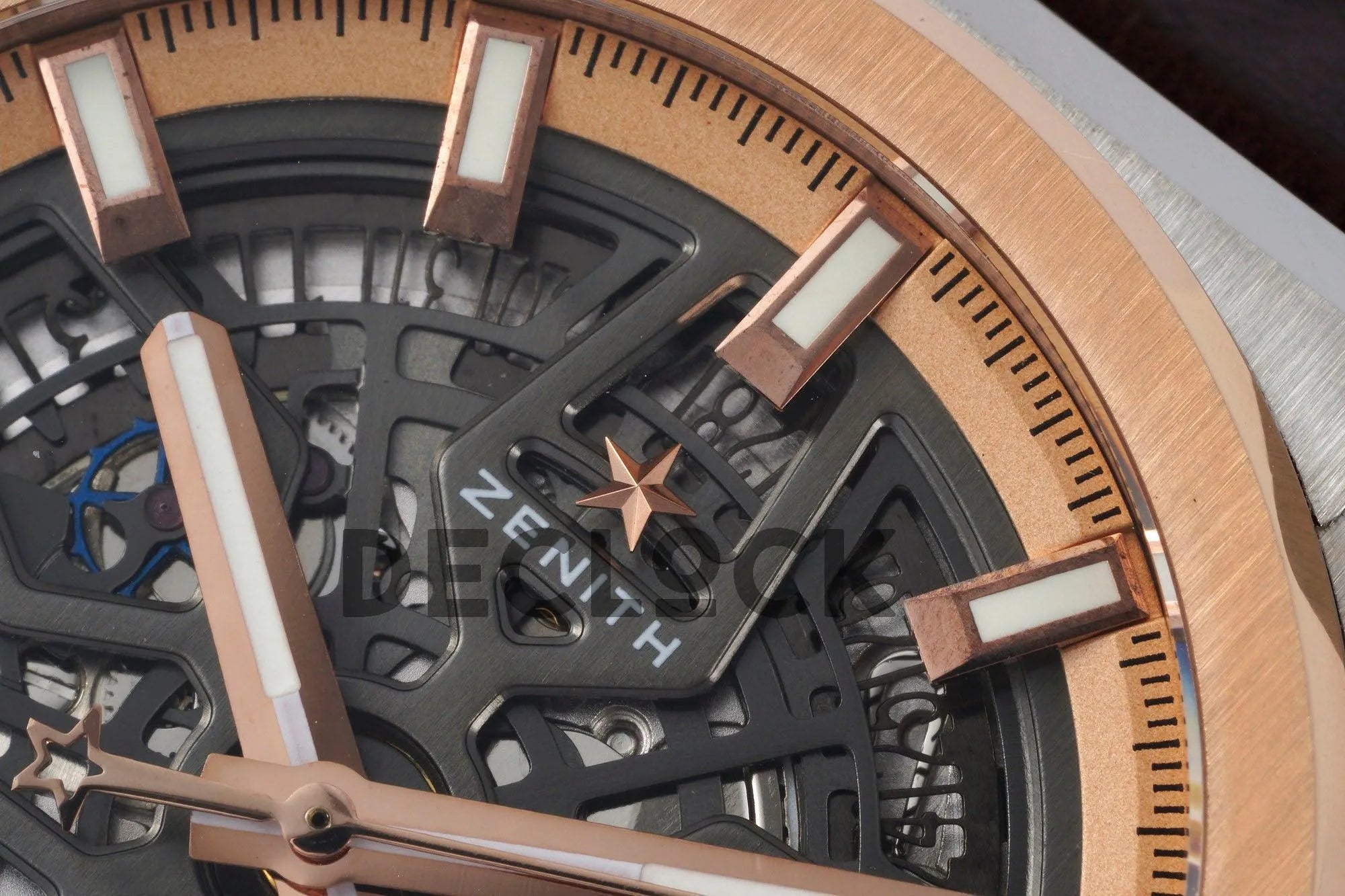 Replica Zenith Defy Classic Skeleton Rose Gold Bezel on Brown Leather Strap