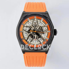 Replica Zenith Defy Classic Skeleton White Dial on Orange Rubber Strap