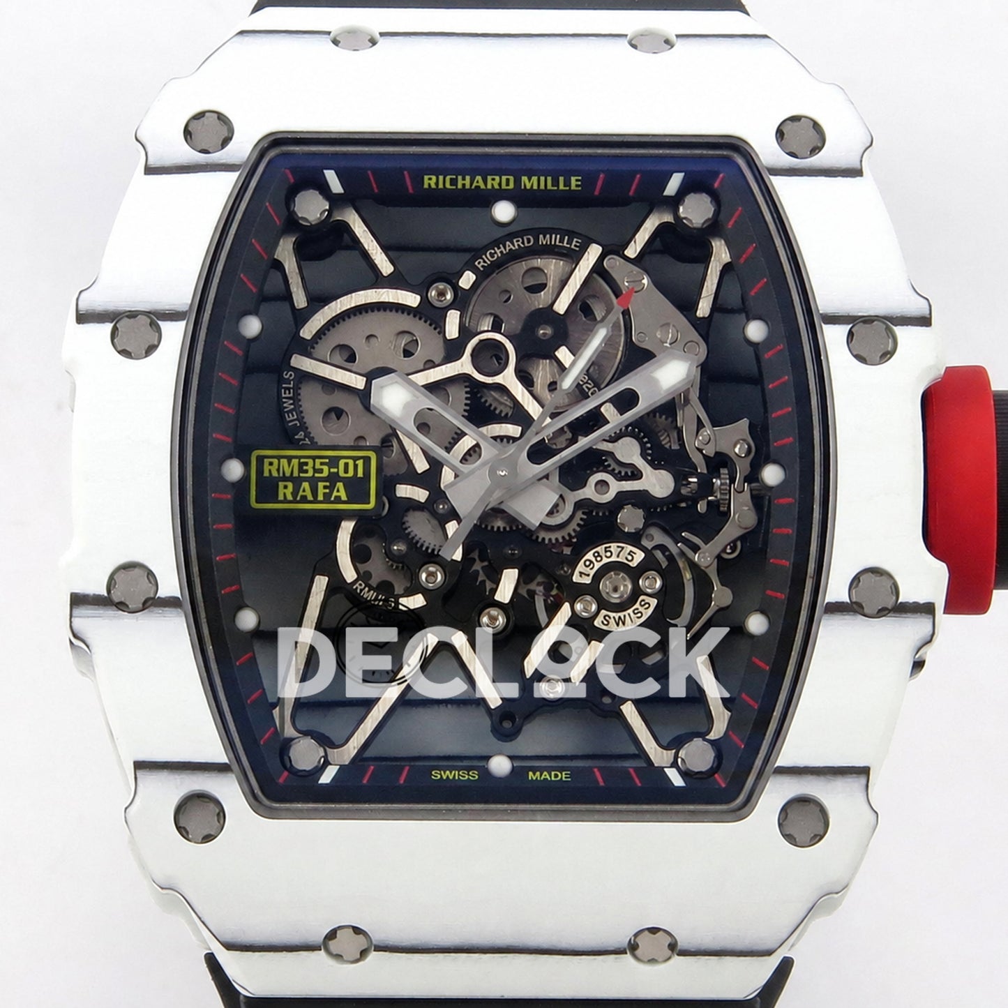Richard Mille  RM035-01 White NTPT Skeleton Dial on Black Rubber Strap RMAL3 Super Clone Free Sprung