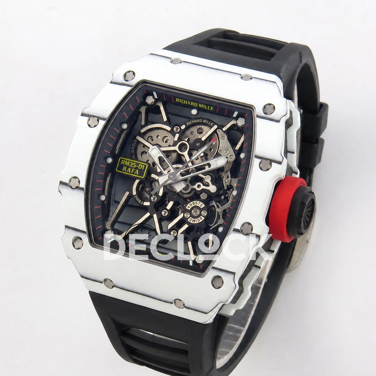 Richard Mille  RM035-01 White NTPT Skeleton Dial on Black Rubber Strap RMAL3 Super Clone Free Sprung