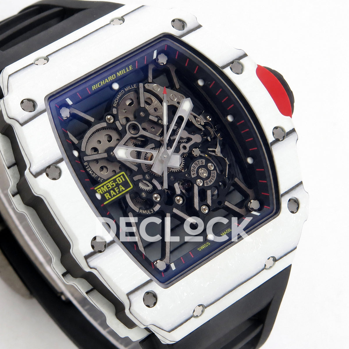 Richard Mille  RM035-01 White NTPT Skeleton Dial on Black Rubber Strap RMAL3 Super Clone Free Sprung