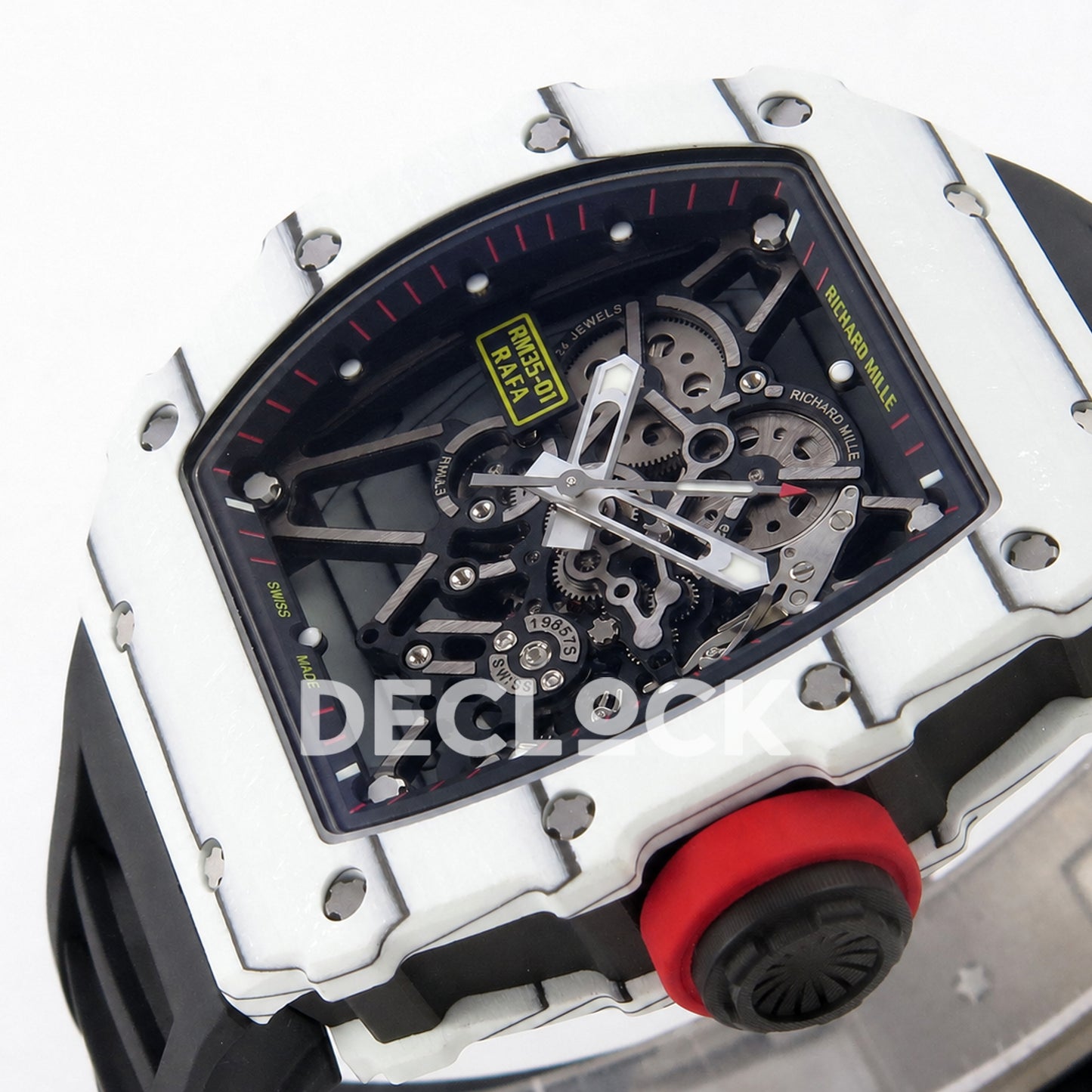 Richard Mille  RM035-01 White NTPT Skeleton Dial on Black Rubber Strap RMAL3 Super Clone Free Sprung