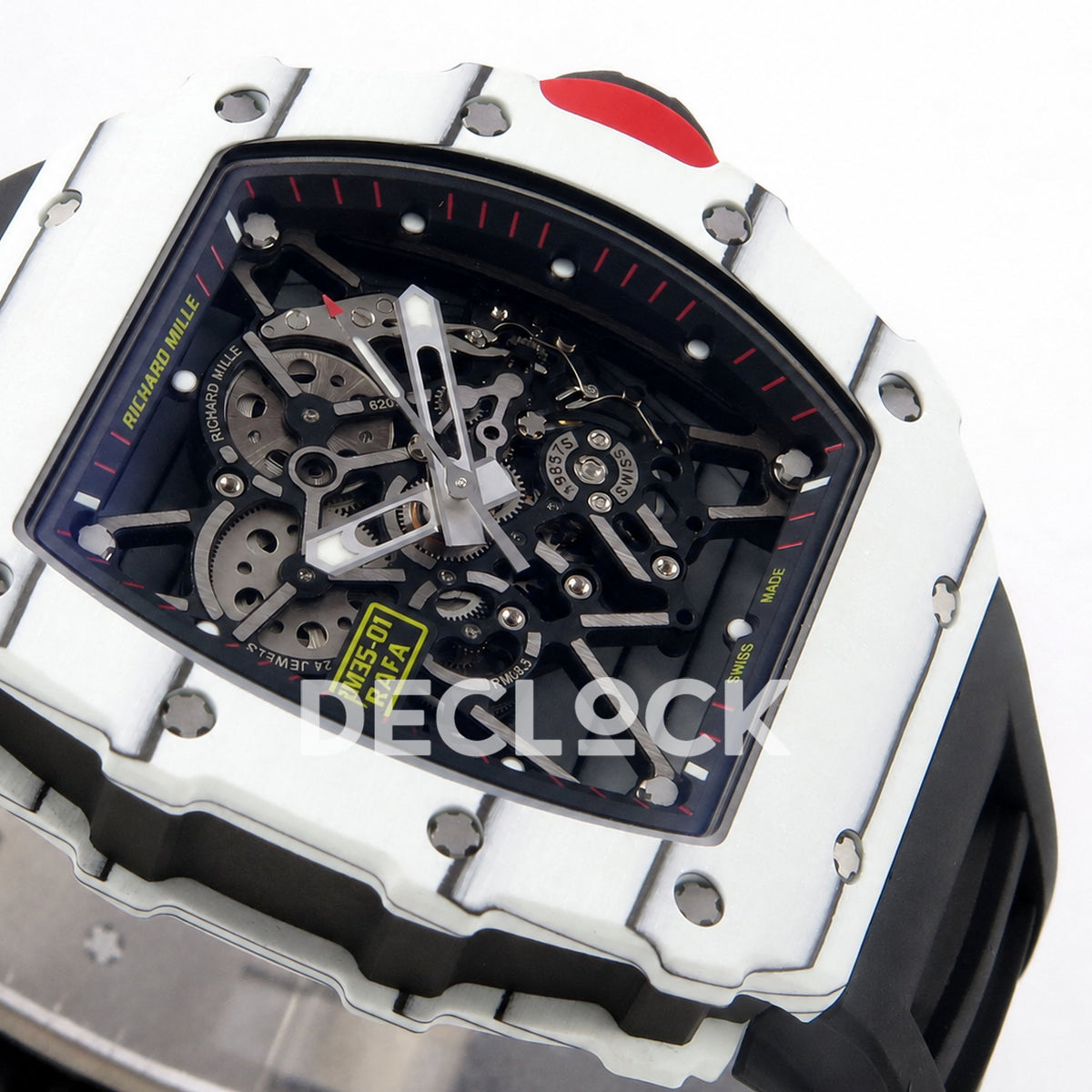 Richard Mille  RM035-01 White NTPT Skeleton Dial on Black Rubber Strap RMAL3 Super Clone Free Sprung