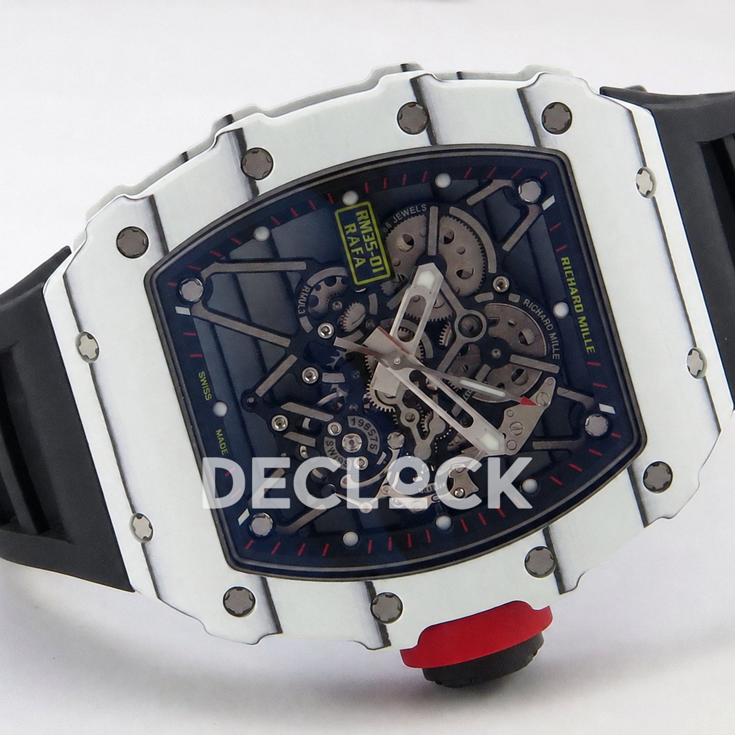 Richard Mille  RM035-01 White NTPT Skeleton Dial on Black Rubber Strap RMAL3 Super Clone Free Sprung