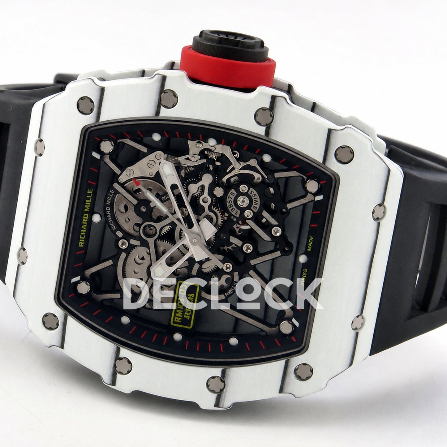 Richard Mille  RM035-01 White NTPT Skeleton Dial on Black Rubber Strap RMAL3 Super Clone Free Sprung