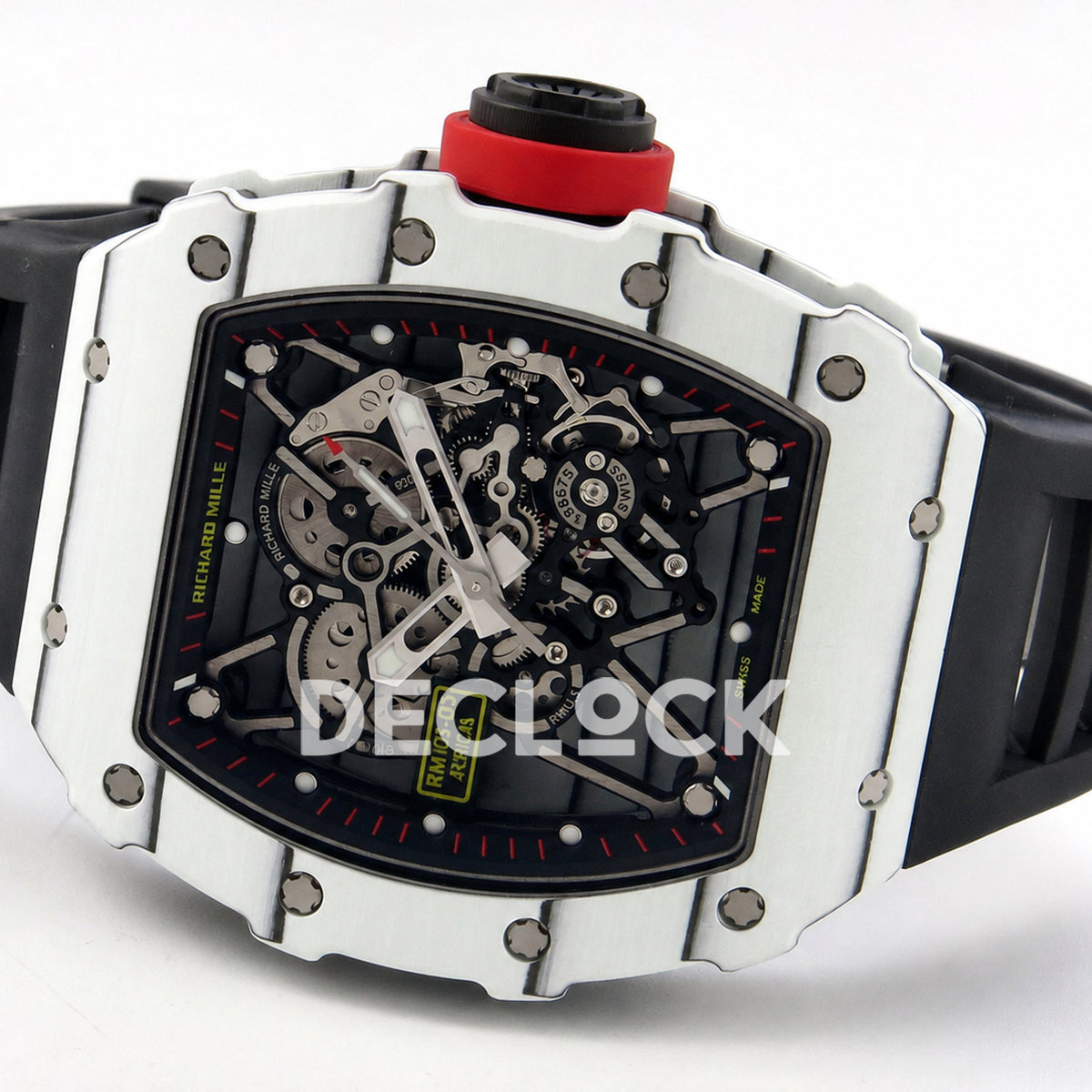 Richard Mille  RM035-01 White NTPT Skeleton Dial on Black Rubber Strap RMAL3 Super Clone Free Sprung