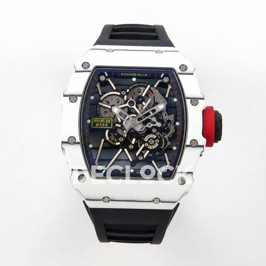 Richard Mille RM035-01 White NTPT Skeleton Dial on Black Rubber Strap RMAL3 Super Clone Free Sprung