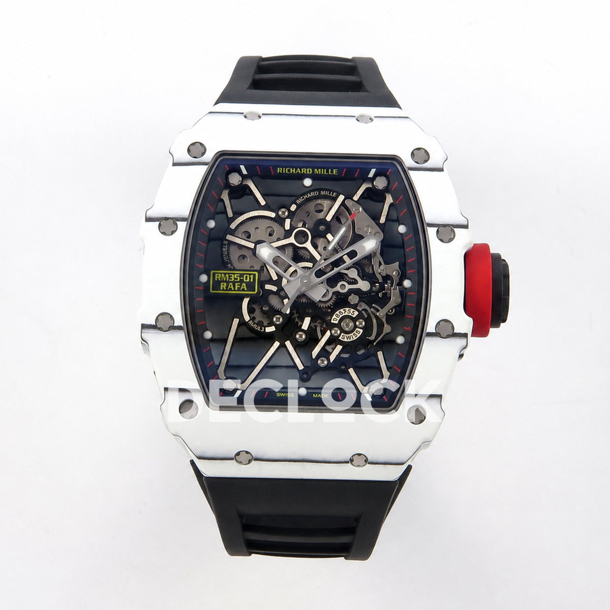 Richard Mille  RM035-01 White NTPT Skeleton Dial on Black Rubber Strap RMAL3 Super Clone Free Sprung
