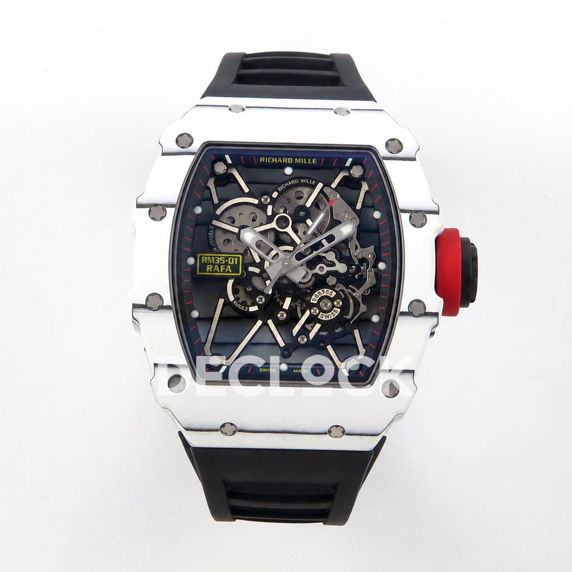 Richard Mille  RM035-01 White NTPT Skeleton Dial on Black Rubber Strap RMAL3 Super Clone Free Sprung