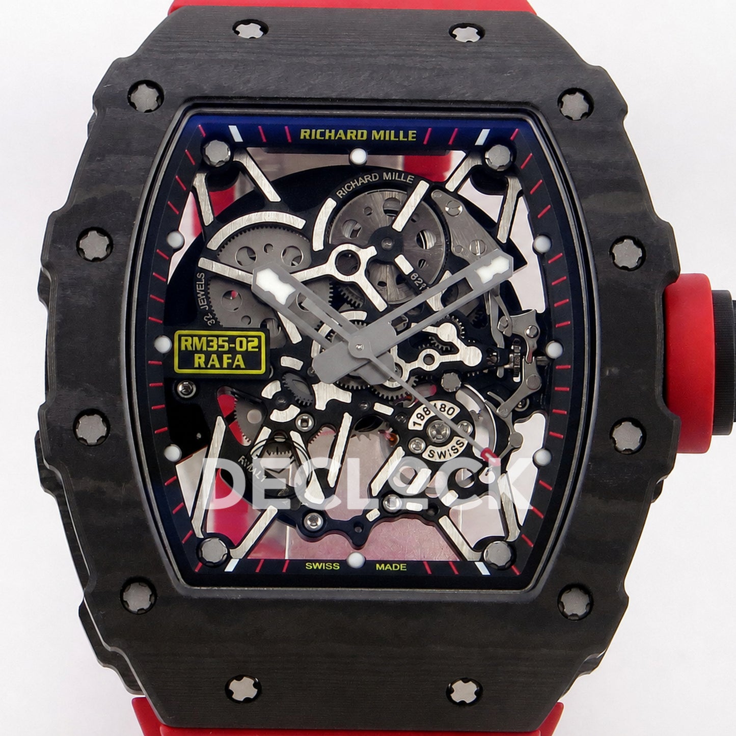 RM035-02 NTPT 1:1 Best Edition Skeleton Dial on Red Rubber Strap RMAL1 Super Clone (Free Sprung)