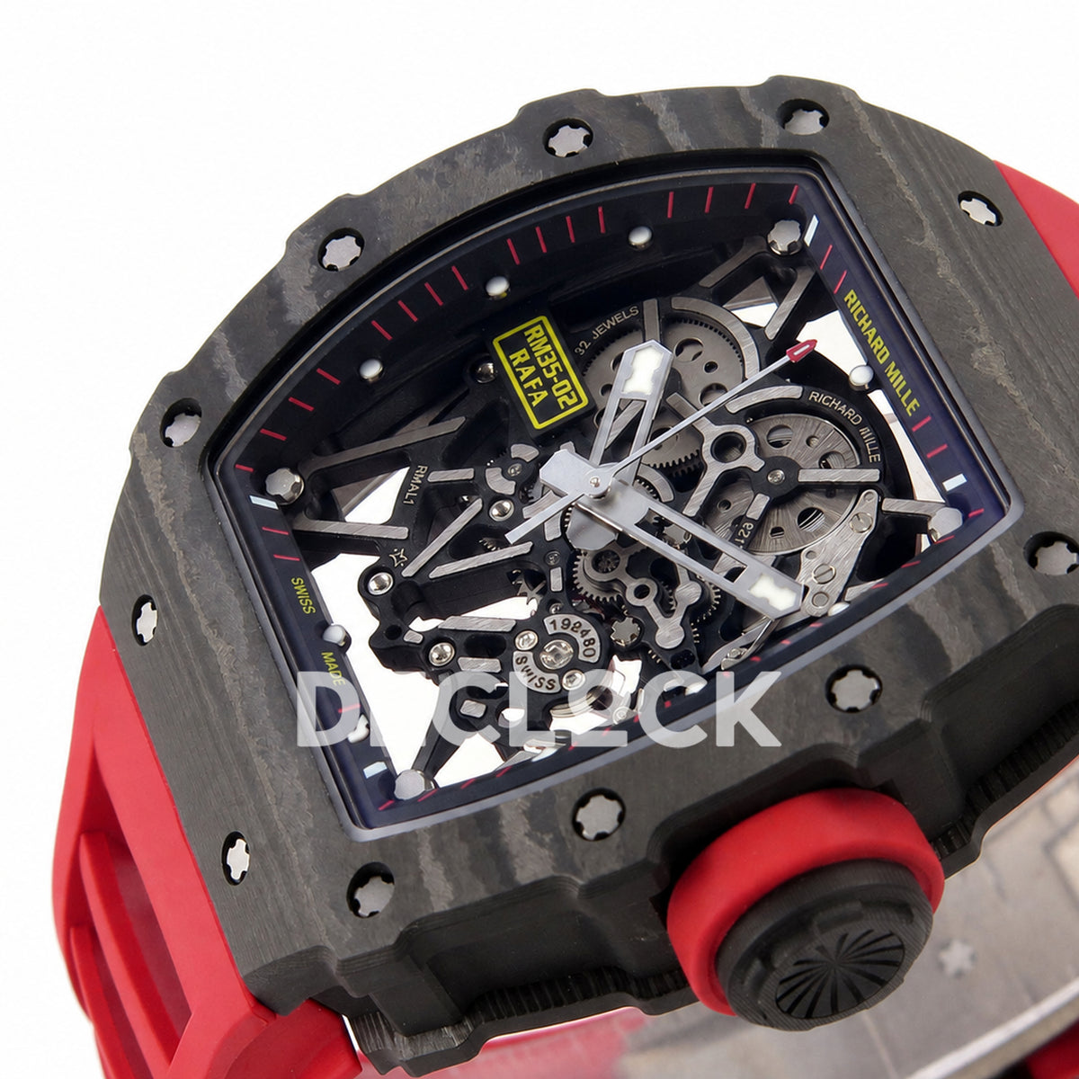 RM035-02 NTPT 1:1 Best Edition Skeleton Dial on Red Rubber Strap RMAL1 Super Clone (Free Sprung)