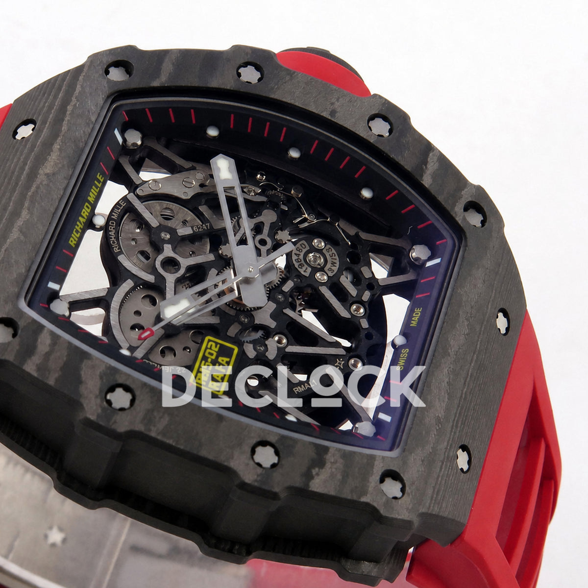 RM035-02 NTPT 1:1 Best Edition Skeleton Dial on Red Rubber Strap RMAL1 Super Clone (Free Sprung)