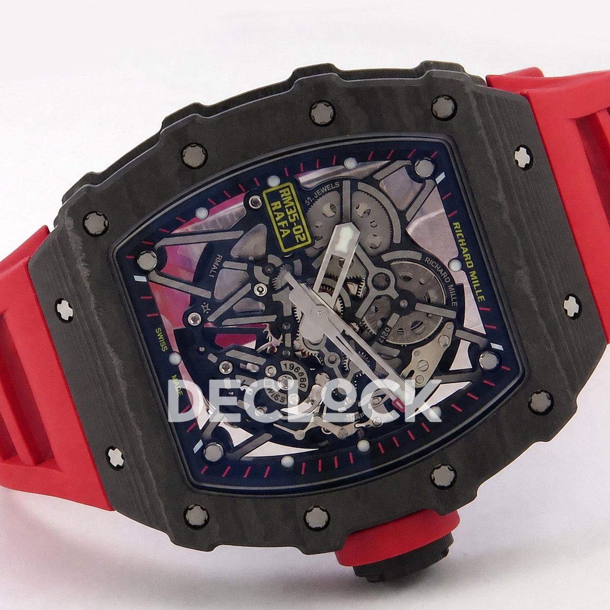 RM035-02 NTPT 1:1 Best Edition Skeleton Dial on Red Rubber Strap RMAL1 Super Clone (Free Sprung)