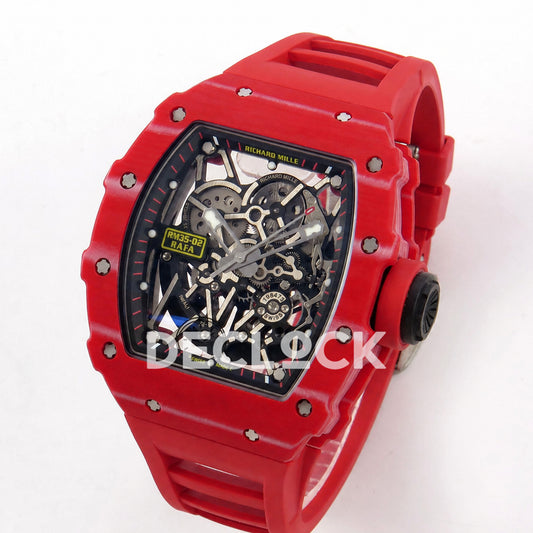Richard Mille RM035-02 Red NTPT Skeleton Dial on Red Rubber Strap RMAL1 Super Clone Free Sprung