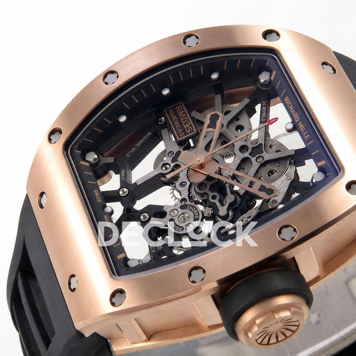 Richard Mille RM035 Americas RG Skeleton Dial on Black Rubber Strap RMUL1 Super Clone (Free Sprung)