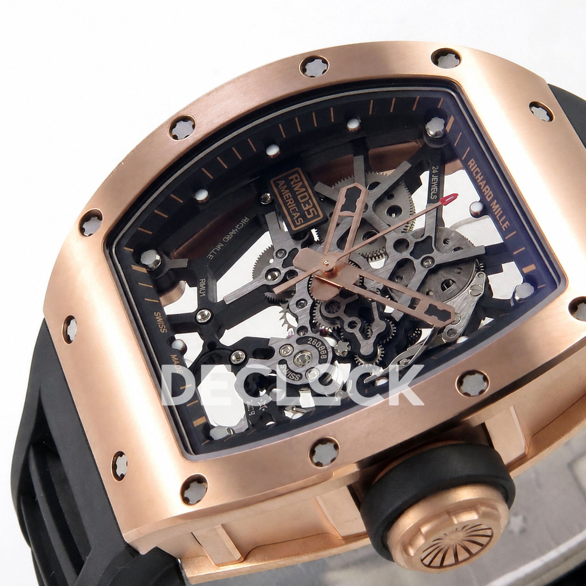 Richard Mille RM035 Americas RG Skeleton Dial on Black Rubber Strap RMUL1 Super Clone (Free Sprung)