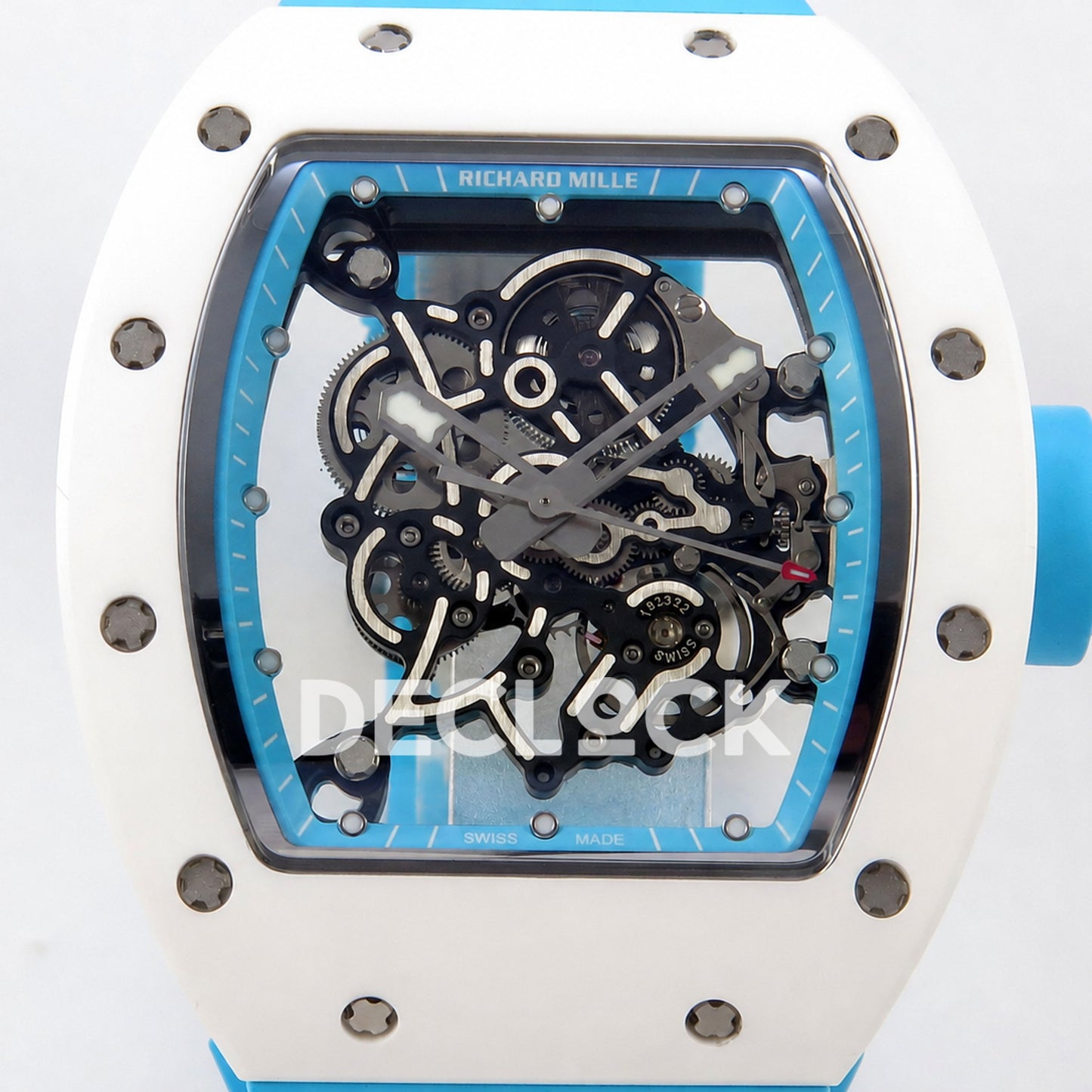 Richard Mille RM055 White Ceramic Blue Dial on Blue Rubber Strap RMUL2 Super Clone