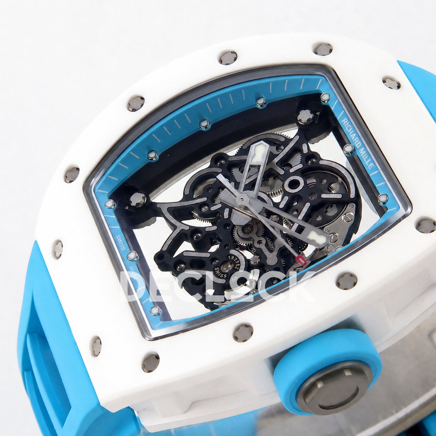 Richard Mille RM055 White Ceramic Blue Dial on Blue Rubber Strap RMUL2 Super Clone