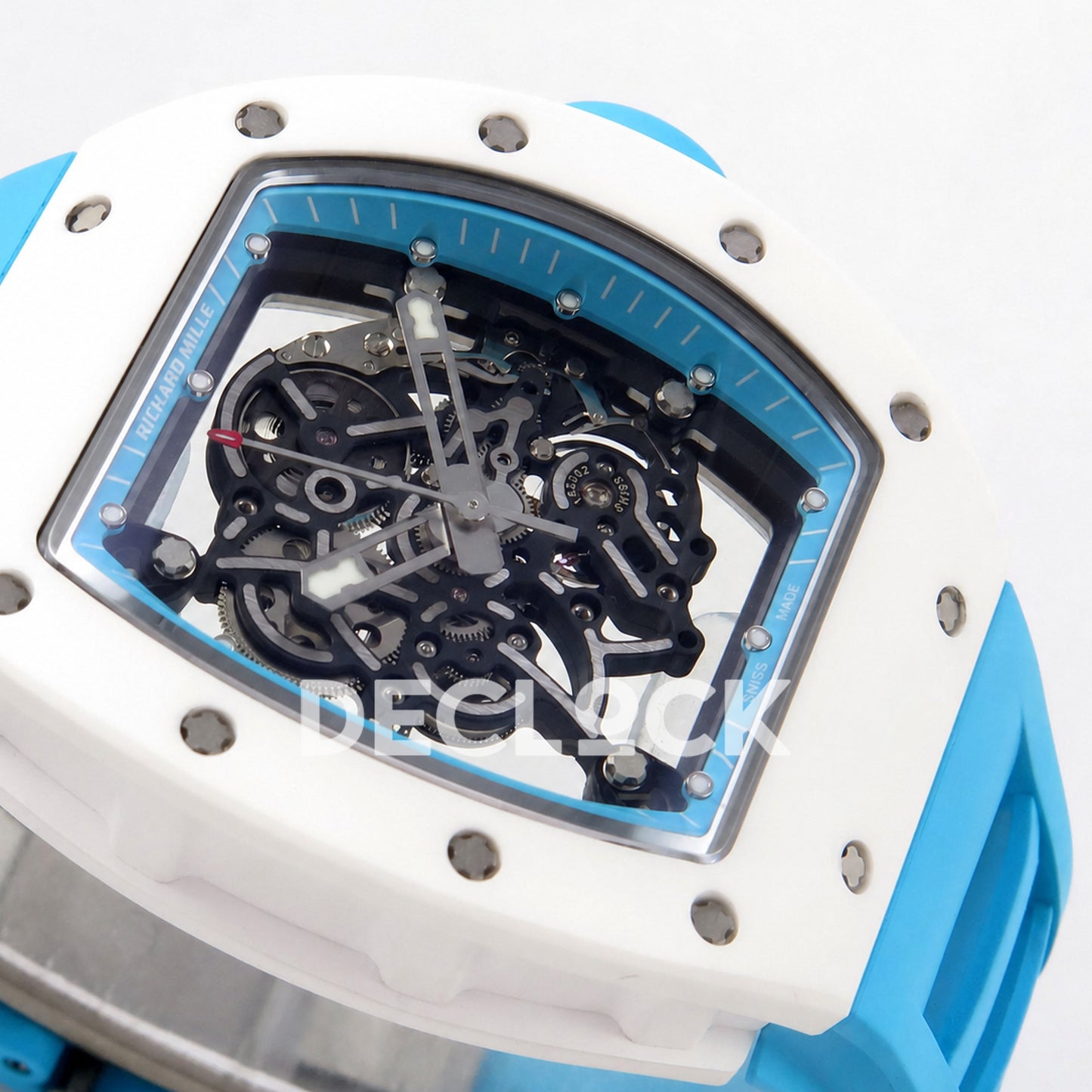 Richard Mille RM055 White Ceramic Blue Dial on Blue Rubber Strap RMUL2 Super Clone