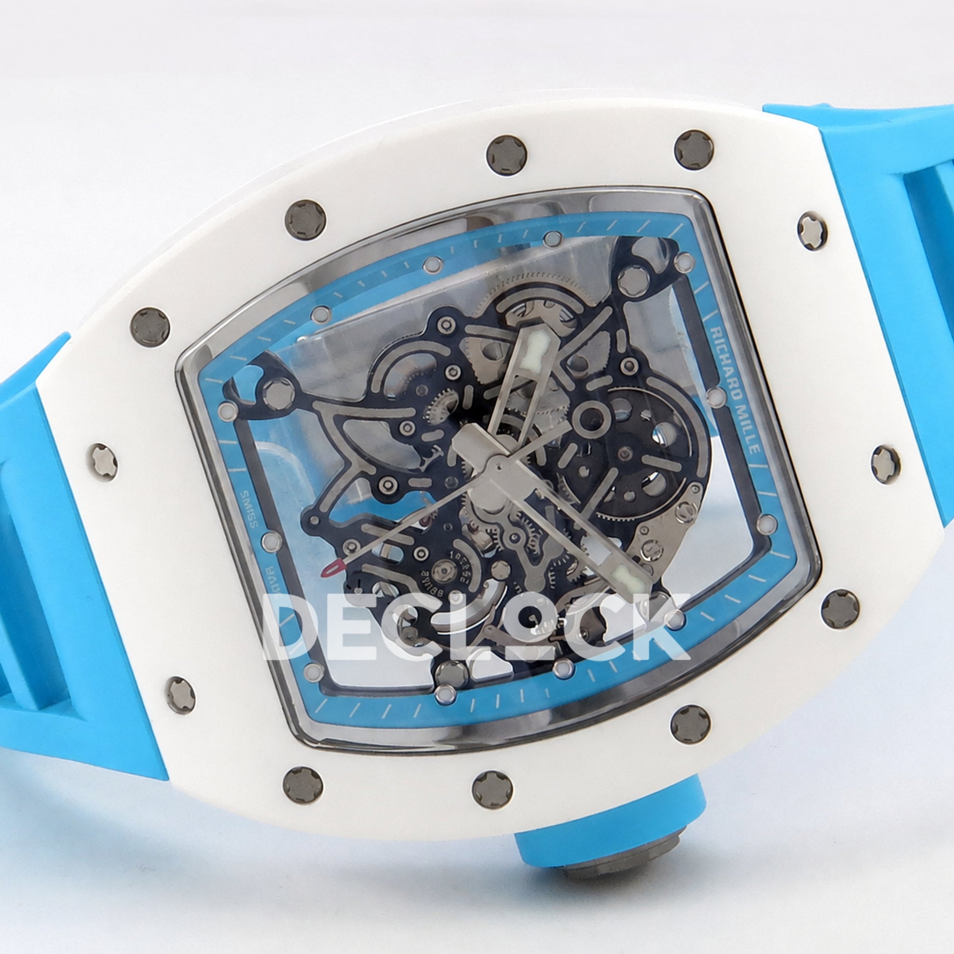 Richard Mille RM055 White Ceramic Blue Dial on Blue Rubber Strap RMUL2 Super Clone