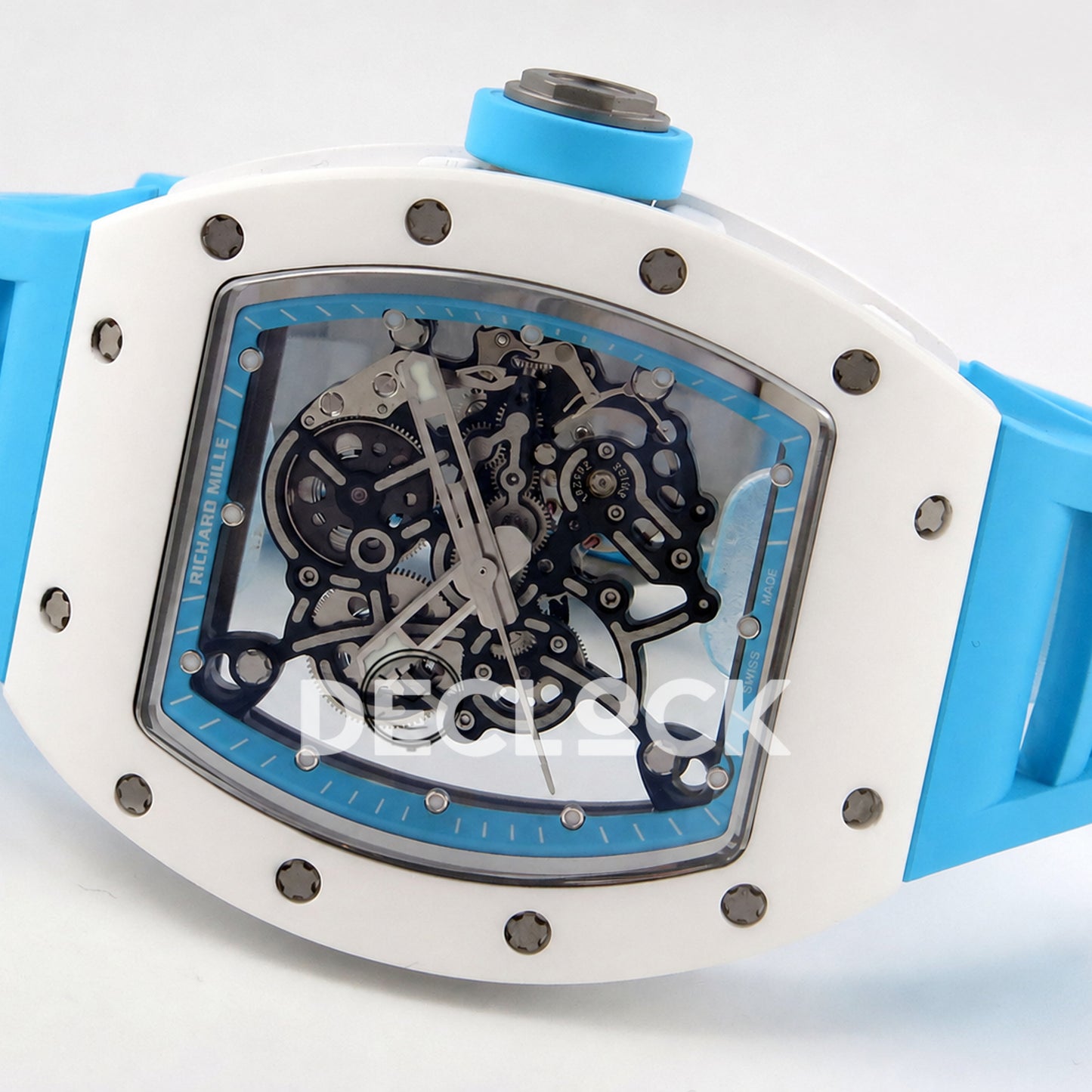 Richard Mille RM055 White Ceramic Blue Dial on Blue Rubber Strap RMUL2 Super Clone