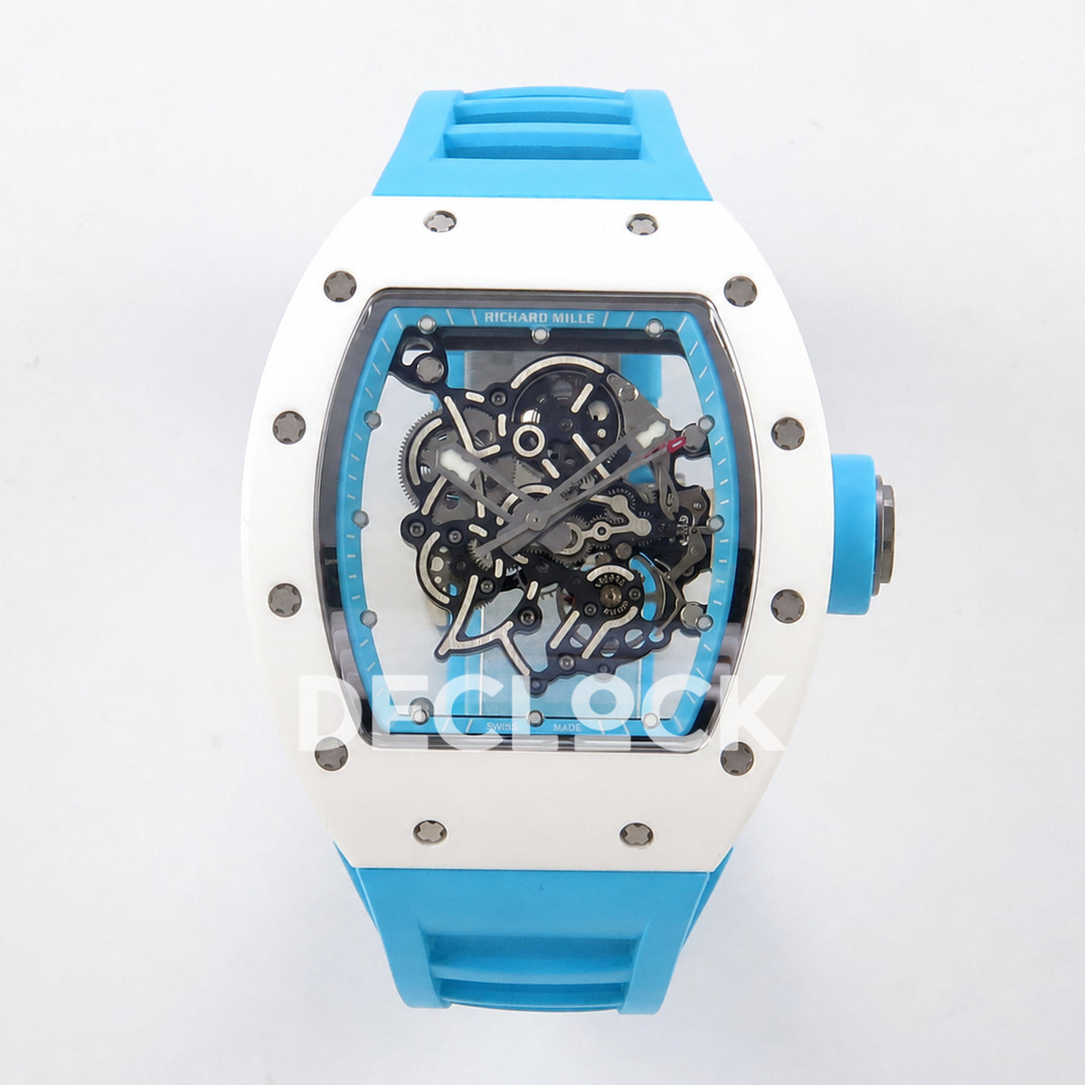 Richard Mille RM055 White Ceramic Blue Dial on Blue Rubber Strap RMUL2 Super Clone