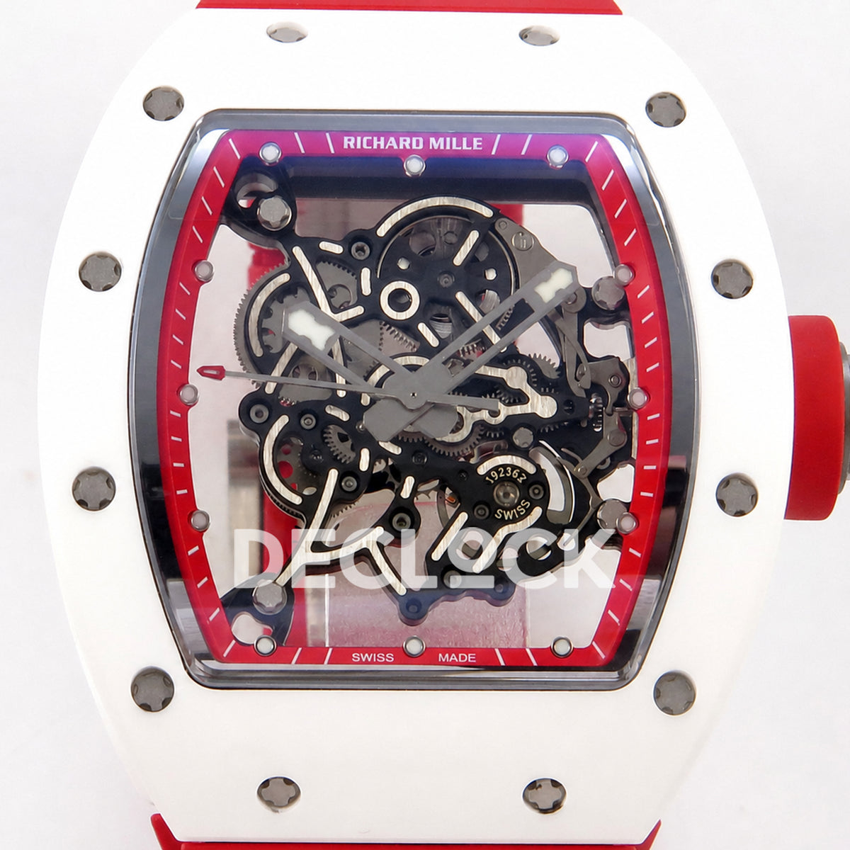 Richard Mille RM055 White Ceramic 1:1 Best Edition Red Dial on Red Rubber Strap RMUL2 Super Clone