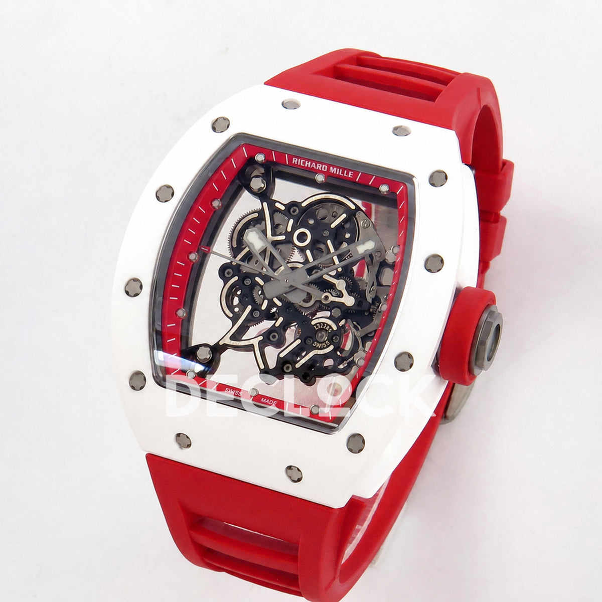 Richard Mille RM055 White Ceramic 1:1 Best Edition Red Dial on Red Rubber Strap RMUL2 Super Clone