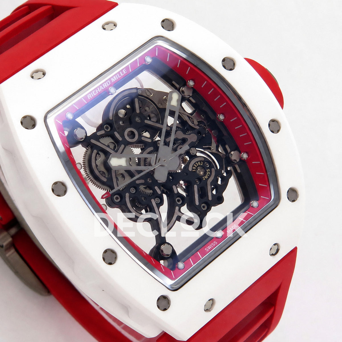 Richard Mille RM055 White Ceramic 1:1 Best Edition Red Dial on Red Rubber Strap RMUL2 Super Clone