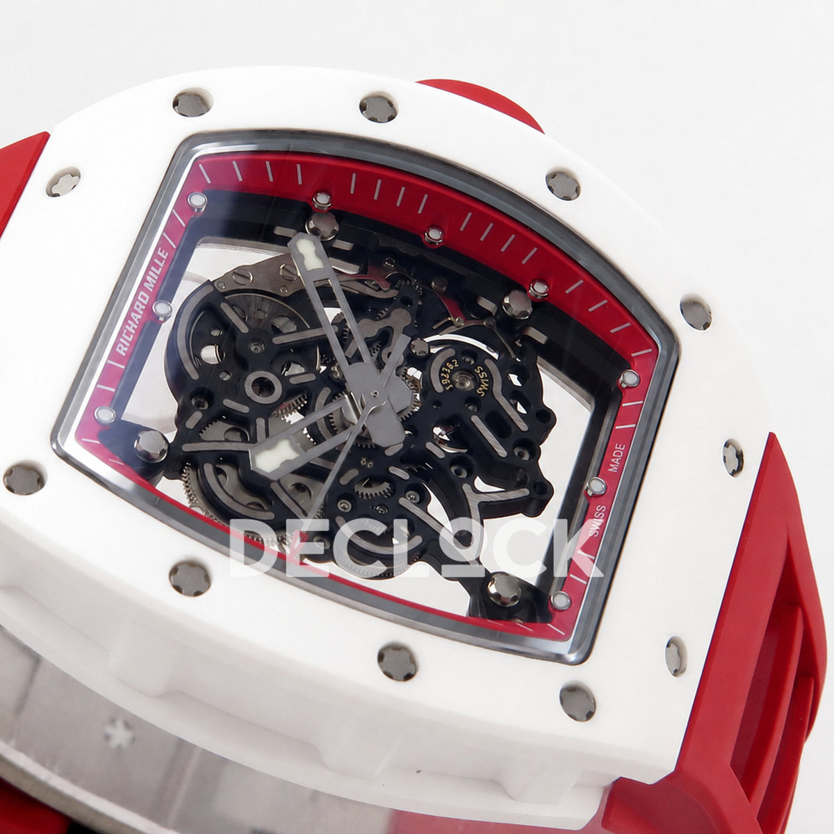 Richard Mille RM055 White Ceramic 1:1 Best Edition Red Dial on Red Rubber Strap RMUL2 Super Clone