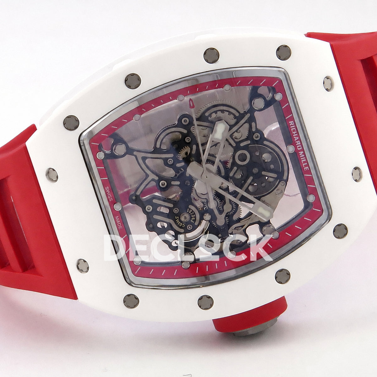 Richard Mille RM055 White Ceramic 1:1 Best Edition Red Dial on Red Rubber Strap RMUL2 Super Clone