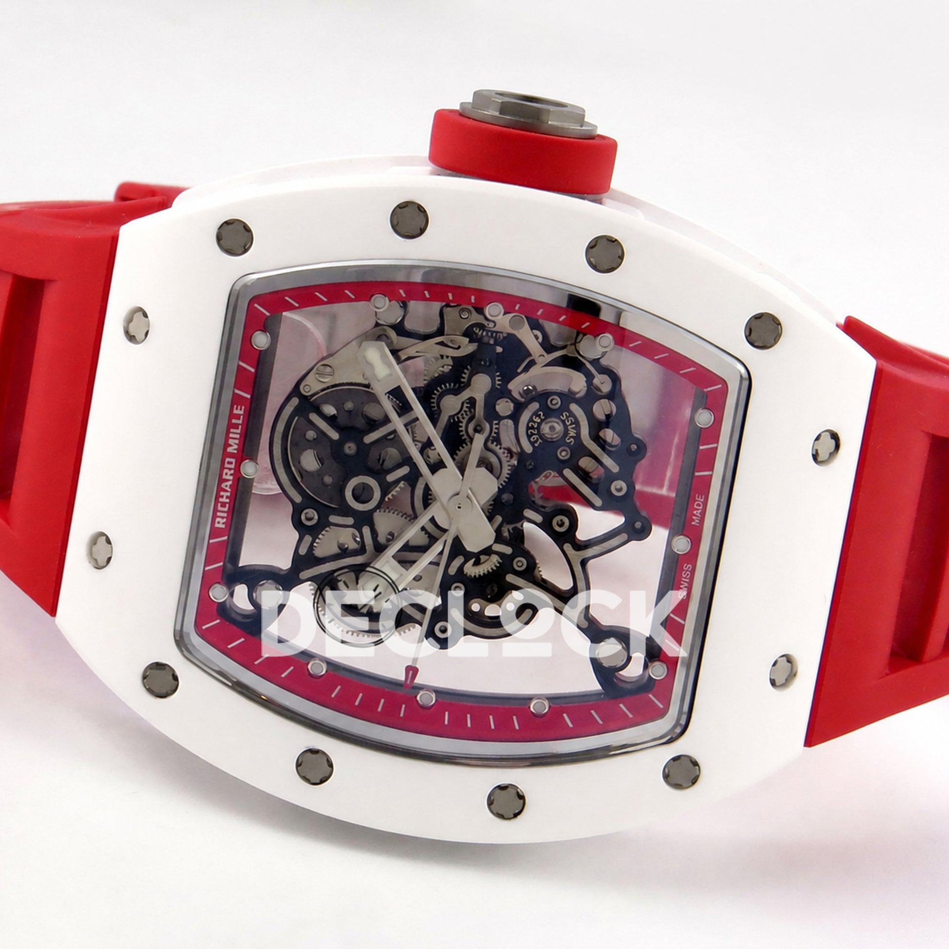 Richard Mille RM055 White Ceramic 1:1 Best Edition Red Dial on Red Rubber Strap RMUL2 Super Clone