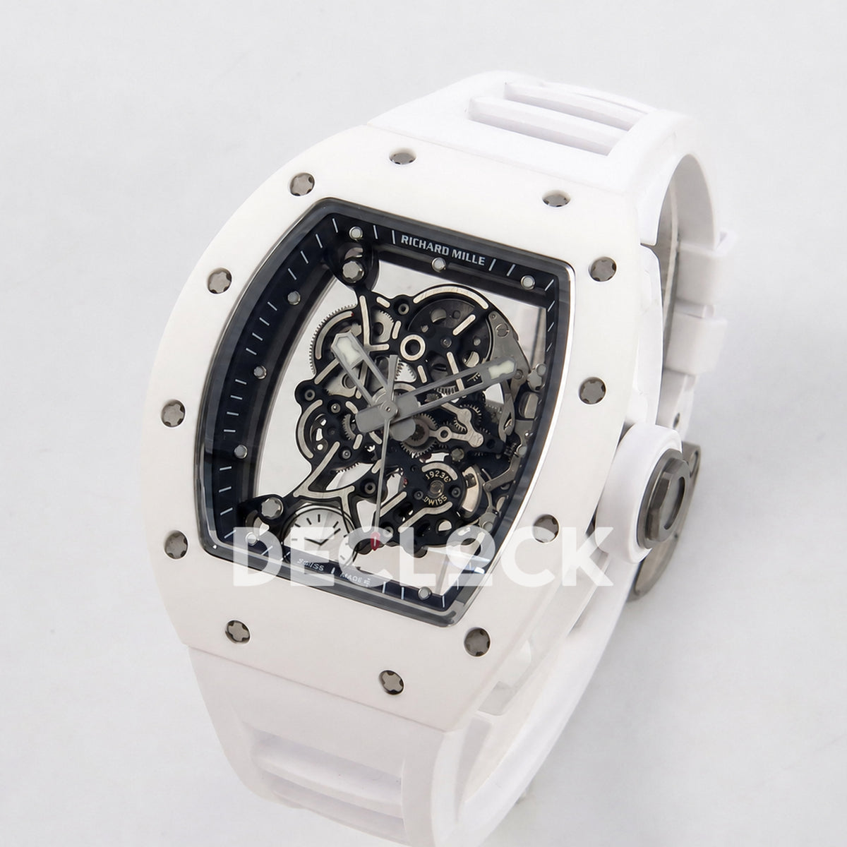 Richard Mille RM055 White Ceramic Edition Skeleton Dial on White Rubber Strap RMUL2 Super Clone