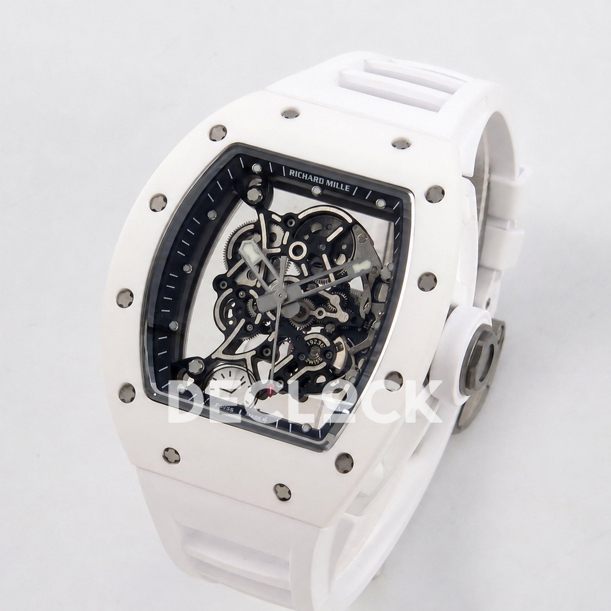 Richard Mille RM055 White Ceramic Edition Skeleton Dial on White Rubber Strap RMUL2 Super Clone