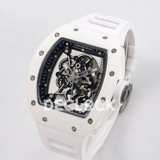 Richard Mille RM055 White Ceramic Edition Skeleton Dial on White Rubber Strap RMUL2 Super Clone