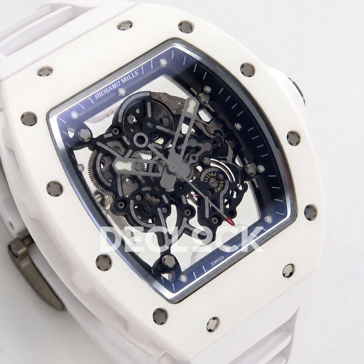 Richard Mille RM055 White Ceramic Edition Skeleton Dial on White Rubber Strap RMUL2 Super Clone
