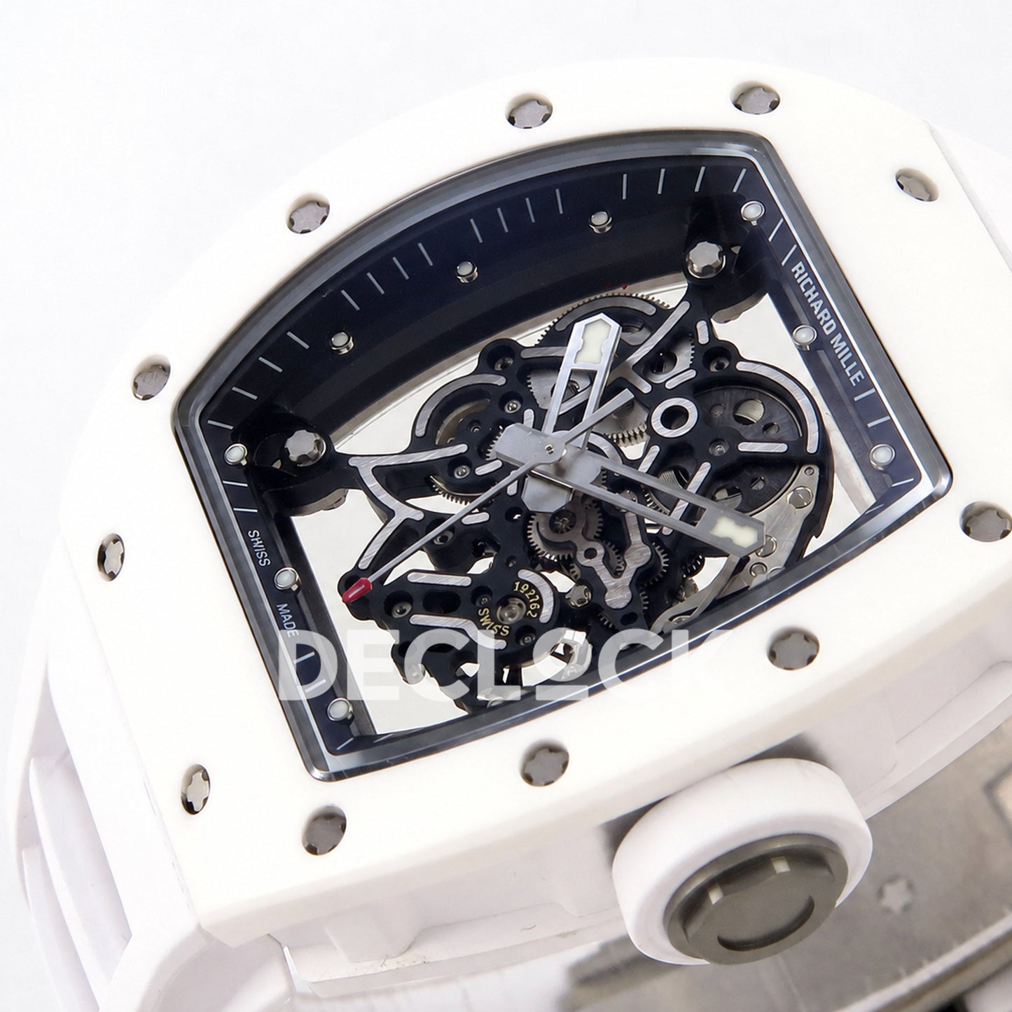 Richard Mille RM055 White Ceramic Edition Skeleton Dial on White Rubber Strap RMUL2 Super Clone