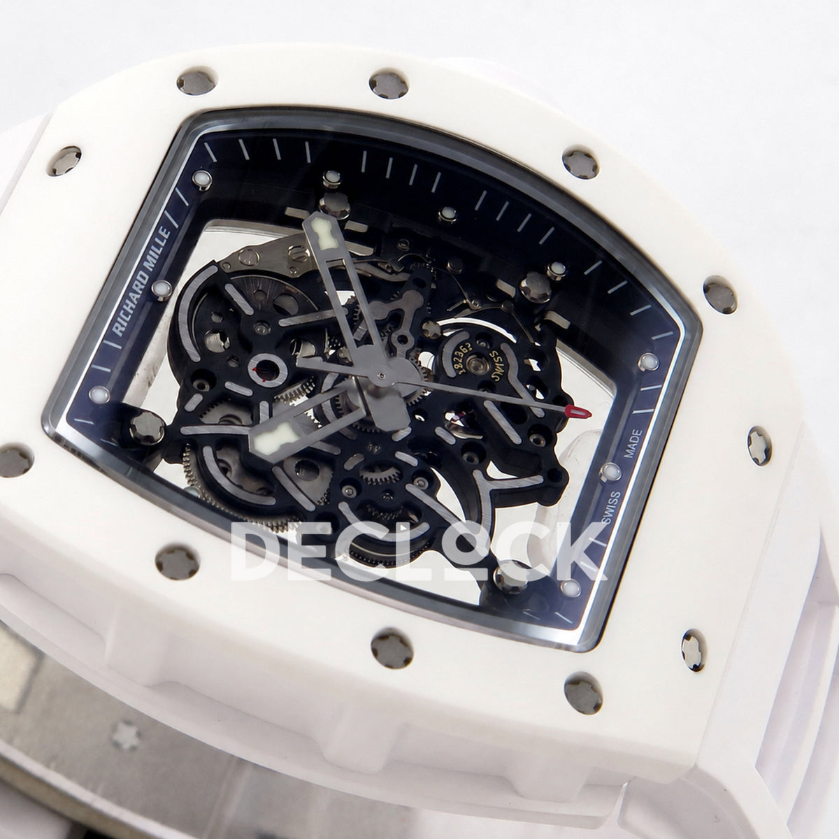 Richard Mille RM055 White Ceramic Edition Skeleton Dial on White Rubber Strap RMUL2 Super Clone