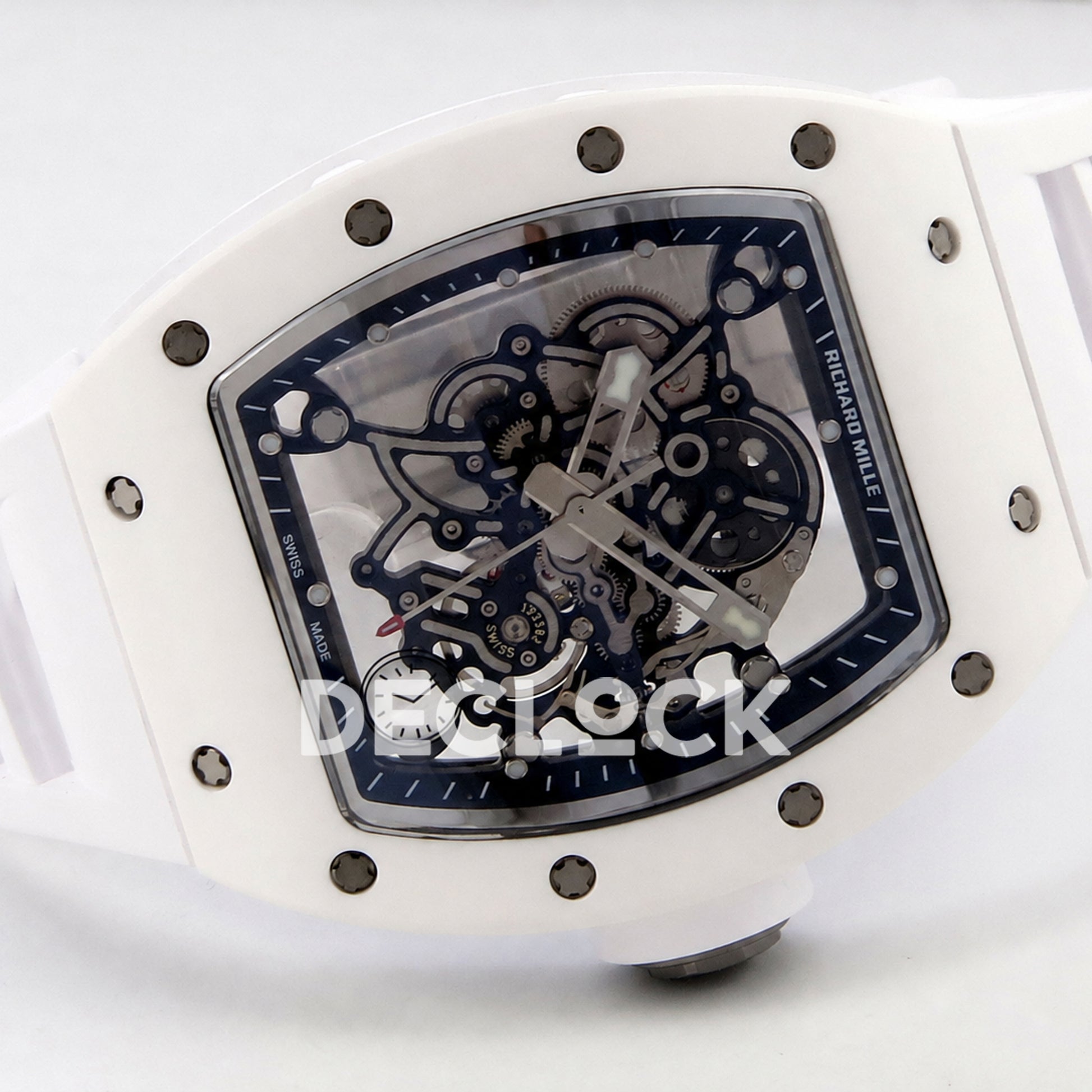 Richard Mille RM055 White Ceramic Edition Skeleton Dial on White Rubber Strap RMUL2 Super Clone