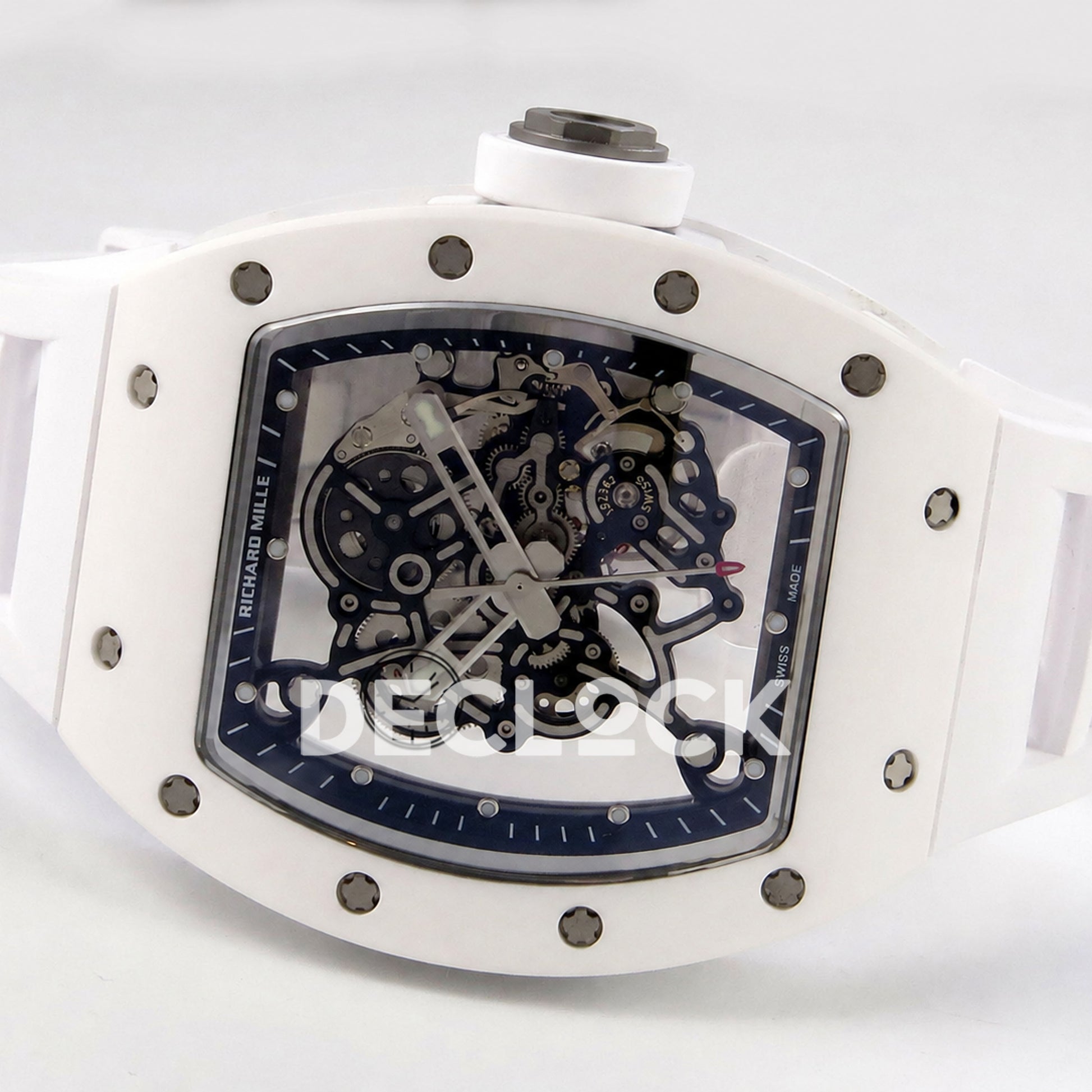 Richard Mille RM055 White Ceramic Edition Skeleton Dial on White Rubber Strap RMUL2 Super Clone