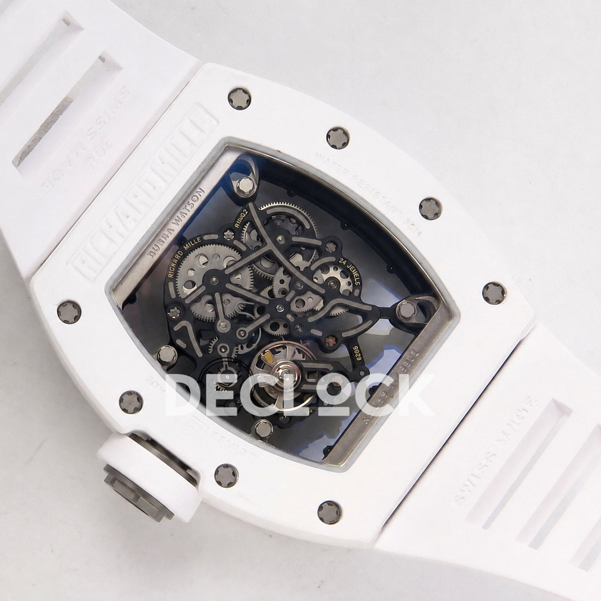 Richard Mille RM055 White Ceramic Edition Skeleton Dial on White Rubber Strap RMUL2 Super Clone