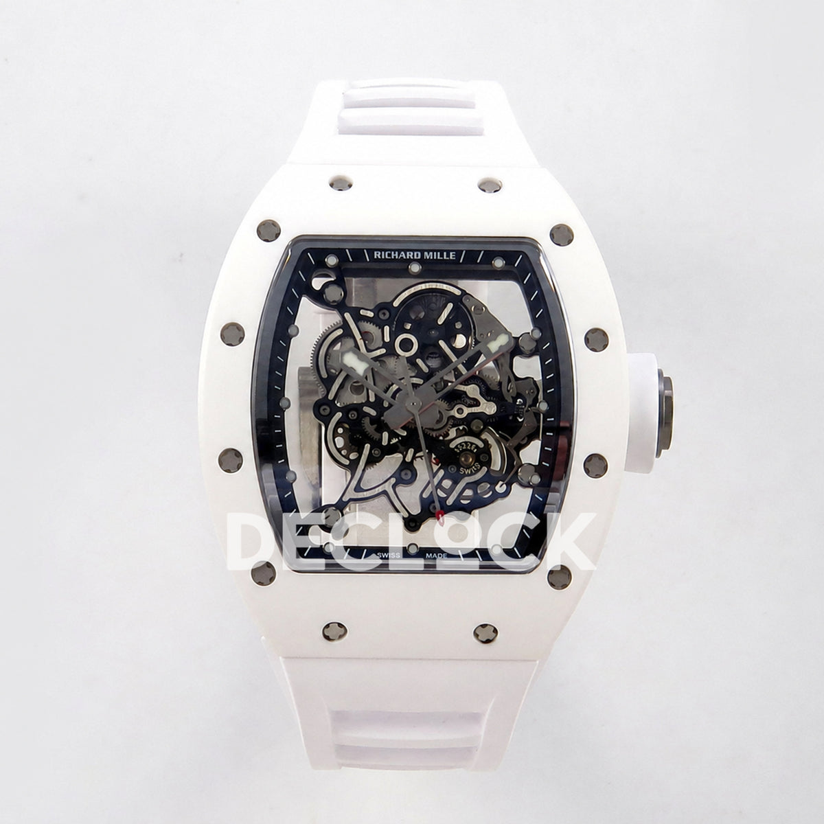 Richard Mille RM055 White Ceramic Edition Skeleton Dial on White Rubber Strap RMUL2 Super Clone