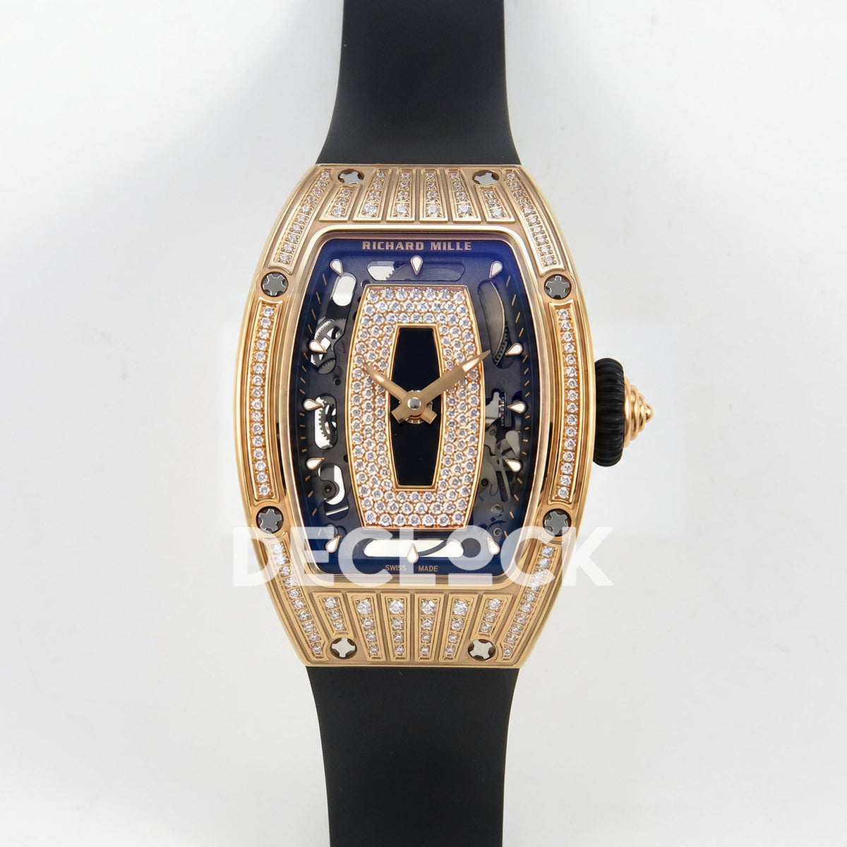Richard Mille RM07-01 Grooved Gem Bezel Gold Tone Black Dial Black Rubber ZF CRMA2 replica - front