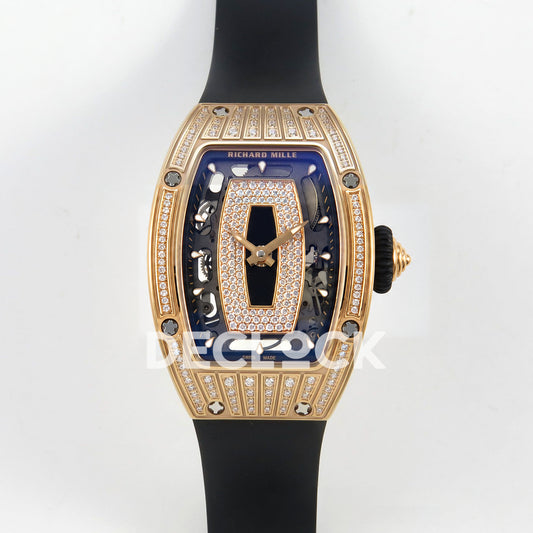 Richard Mille RM07-01 Grooved Gem Bezel Gold Tone Black Dial Black Rubber ZF CRMA2 replica - front