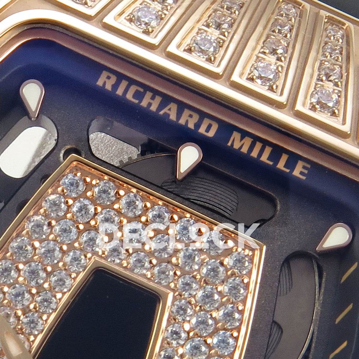 Richard Mille RM07-01 Grooved Gem Bezel Gold Tone Black Dial Black Rubber ZF CRMA2 replica - dial upper detail