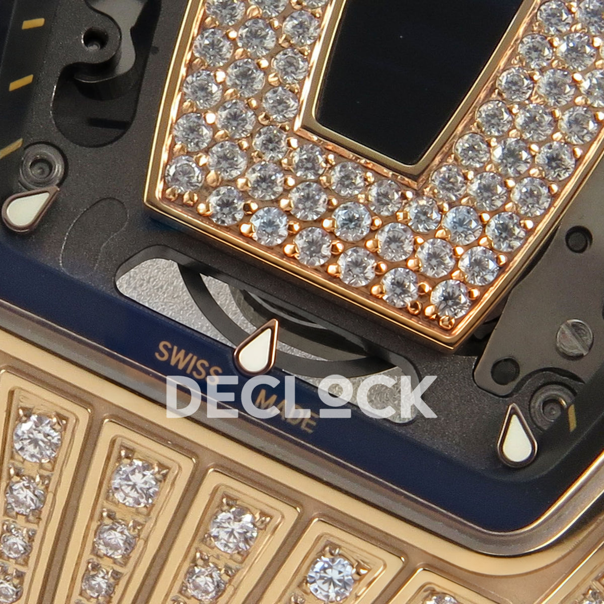 Richard Mille RM07-01 Grooved Gem Bezel Gold Tone Black Dial Black Rubber ZF CRMA2 replica - dial lower detail