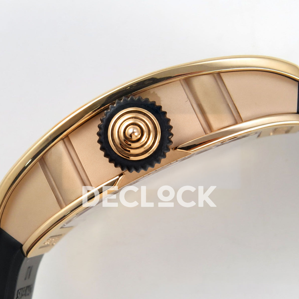 Richard Mille RM07-01 Grooved Gem Bezel Gold Tone Black Dial Black Rubber ZF CRMA2 replica - crown side