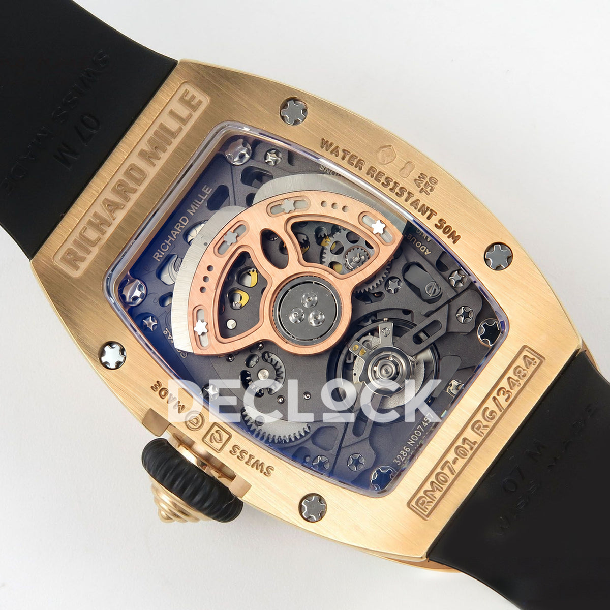Richard Mille RM07-01 Grooved Gem Bezel Gold Tone Black Dial Black Rubber ZF CRMA2 replica - caseback rotor left
