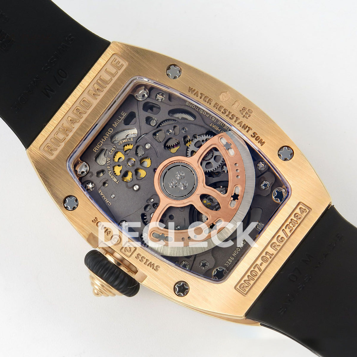 Richard Mille RM07-01 Grooved Gem Bezel Gold Tone Black Dial Black Rubber ZF CRMA2 replica - caseback rotor right