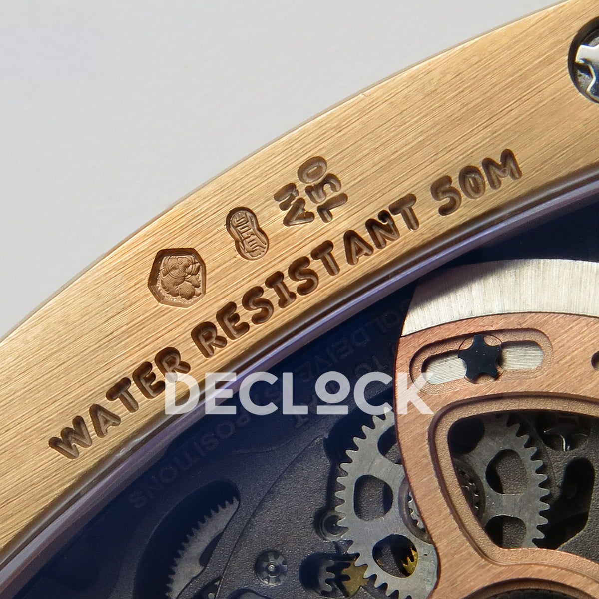 Richard Mille RM07-01 Grooved Gem Bezel Gold Tone Black Dial Black Rubber ZF CRMA2 replica - caseback hallmarks water resistance